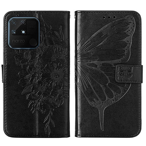 Custodia Portafoglio In Pelle Farfalla Cover con Supporto Y01B per Realme Narzo 50A Nero