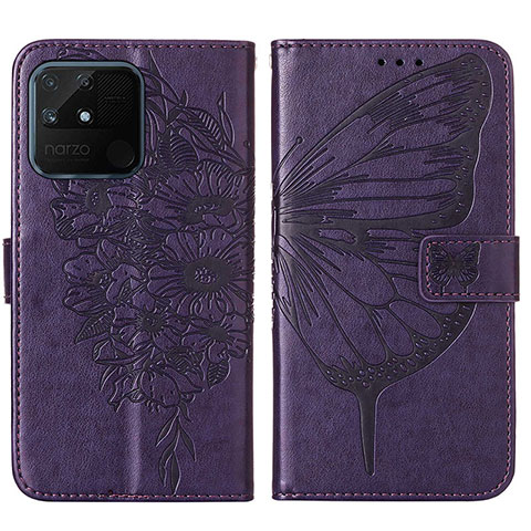 Custodia Portafoglio In Pelle Farfalla Cover con Supporto Y01B per Realme Narzo 50A Viola