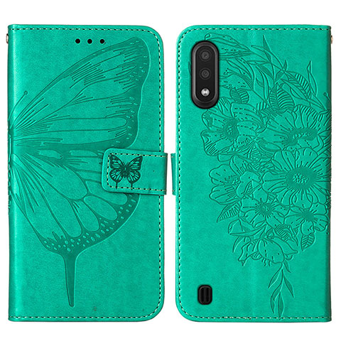 Custodia Portafoglio In Pelle Farfalla Cover con Supporto Y01B per Samsung Galaxy A01 SM-A015 Verde