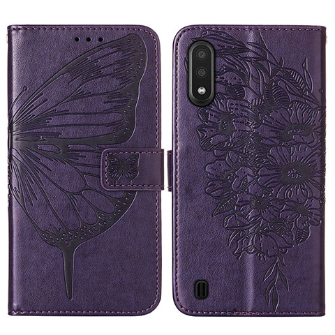 Custodia Portafoglio In Pelle Farfalla Cover con Supporto Y01B per Samsung Galaxy A01 SM-A015 Viola