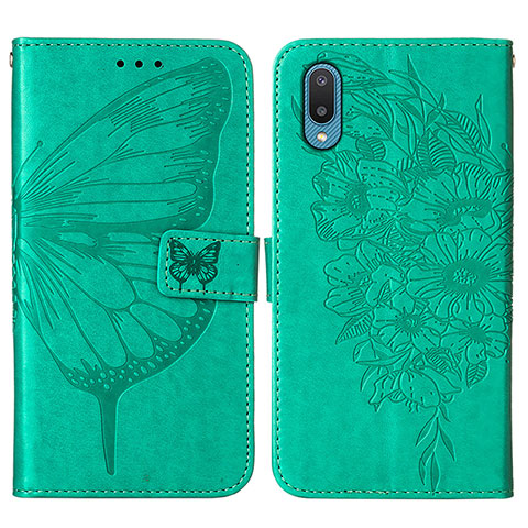 Custodia Portafoglio In Pelle Farfalla Cover con Supporto Y01B per Samsung Galaxy A02 Verde