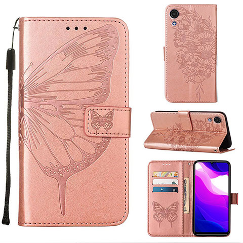 Custodia Portafoglio In Pelle Farfalla Cover con Supporto Y01B per Samsung Galaxy A03 Core Oro Rosa