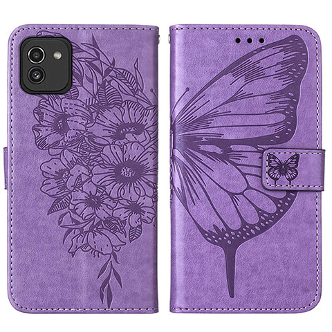 Custodia Portafoglio In Pelle Farfalla Cover con Supporto Y01B per Samsung Galaxy A03 Lavanda