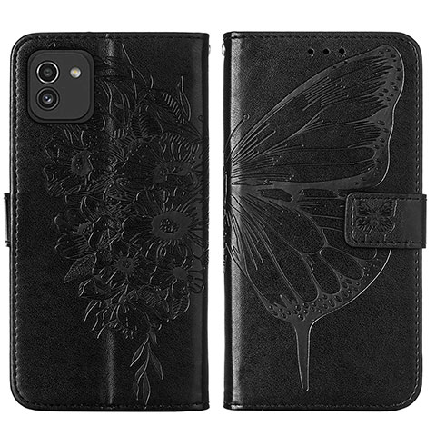 Custodia Portafoglio In Pelle Farfalla Cover con Supporto Y01B per Samsung Galaxy A03 Nero