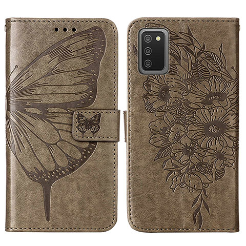 Custodia Portafoglio In Pelle Farfalla Cover con Supporto Y01B per Samsung Galaxy A03s Grigio