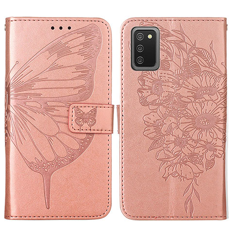 Custodia Portafoglio In Pelle Farfalla Cover con Supporto Y01B per Samsung Galaxy A03s Oro Rosa