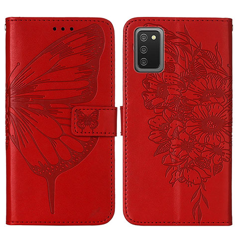 Custodia Portafoglio In Pelle Farfalla Cover con Supporto Y01B per Samsung Galaxy A03s Rosso