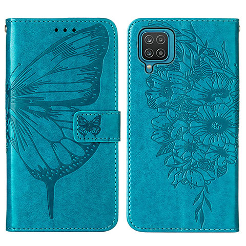 Custodia Portafoglio In Pelle Farfalla Cover con Supporto Y01B per Samsung Galaxy A12 Blu