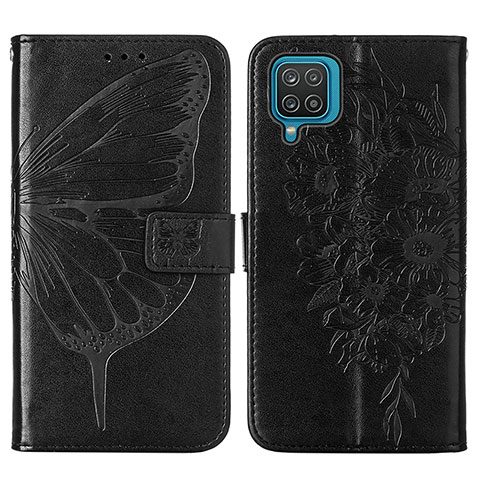 Custodia Portafoglio In Pelle Farfalla Cover con Supporto Y01B per Samsung Galaxy A12 Nacho Nero