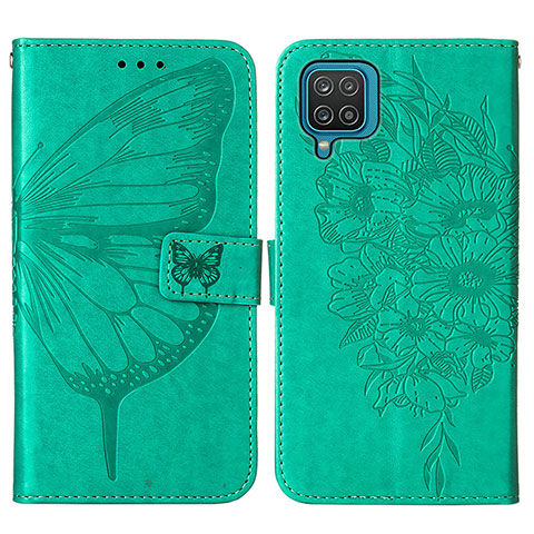 Custodia Portafoglio In Pelle Farfalla Cover con Supporto Y01B per Samsung Galaxy A12 Verde