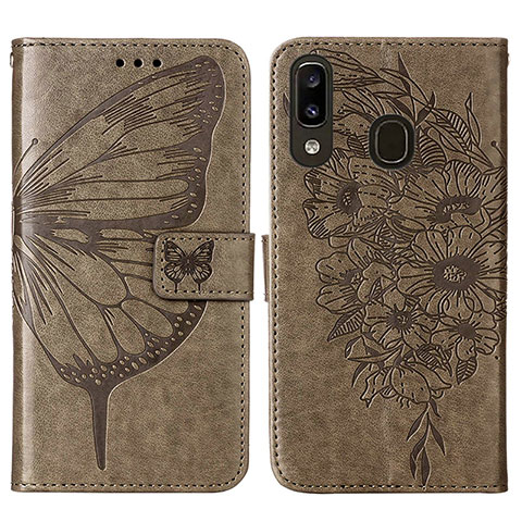 Custodia Portafoglio In Pelle Farfalla Cover con Supporto Y01B per Samsung Galaxy A20 Grigio