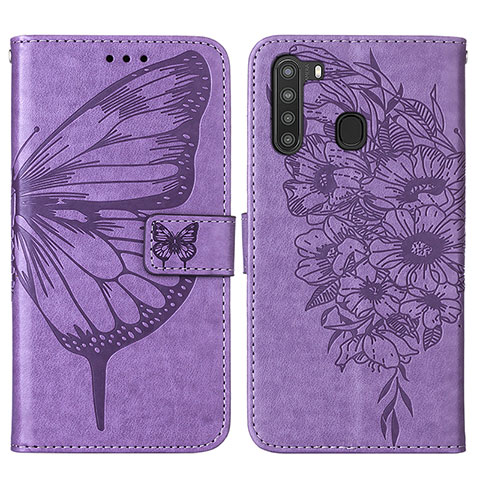 Custodia Portafoglio In Pelle Farfalla Cover con Supporto Y01B per Samsung Galaxy A21 Lavanda