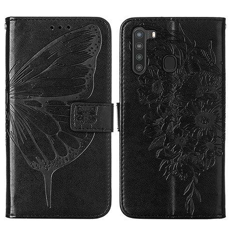 Custodia Portafoglio In Pelle Farfalla Cover con Supporto Y01B per Samsung Galaxy A21 Nero