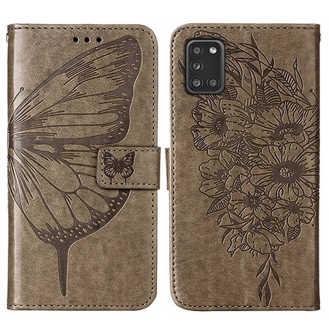 Custodia Portafoglio In Pelle Farfalla Cover con Supporto Y01B per Samsung Galaxy A21s Grigio