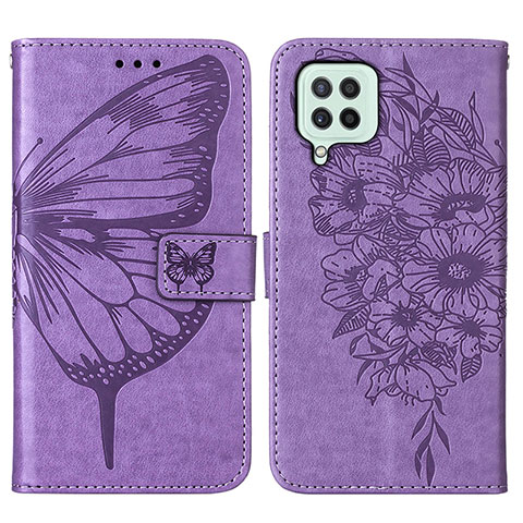 Custodia Portafoglio In Pelle Farfalla Cover con Supporto Y01B per Samsung Galaxy A22 4G Lavanda