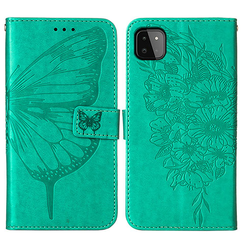 Custodia Portafoglio In Pelle Farfalla Cover con Supporto Y01B per Samsung Galaxy A22 5G Verde