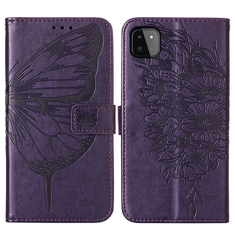 Custodia Portafoglio In Pelle Farfalla Cover con Supporto Y01B per Samsung Galaxy A22 5G Viola