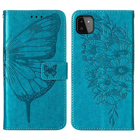 Custodia Portafoglio In Pelle Farfalla Cover con Supporto Y01B per Samsung Galaxy A22s 5G Blu