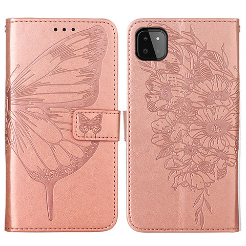 Custodia Portafoglio In Pelle Farfalla Cover con Supporto Y01B per Samsung Galaxy A22s 5G Oro Rosa