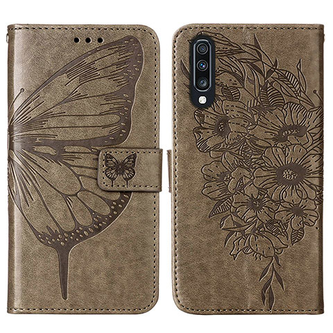 Custodia Portafoglio In Pelle Farfalla Cover con Supporto Y01B per Samsung Galaxy A30S Grigio