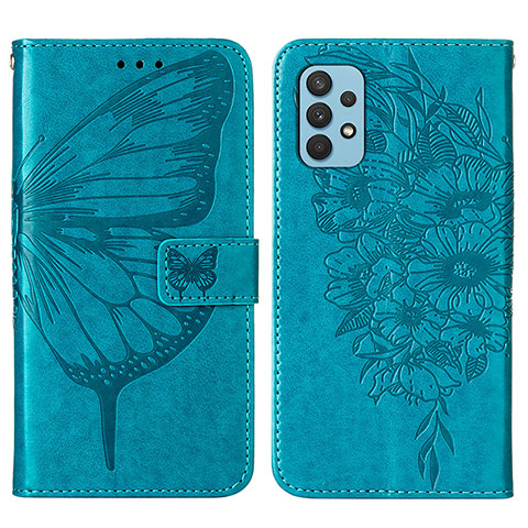 Custodia Portafoglio In Pelle Farfalla Cover con Supporto Y01B per Samsung Galaxy A32 4G Blu