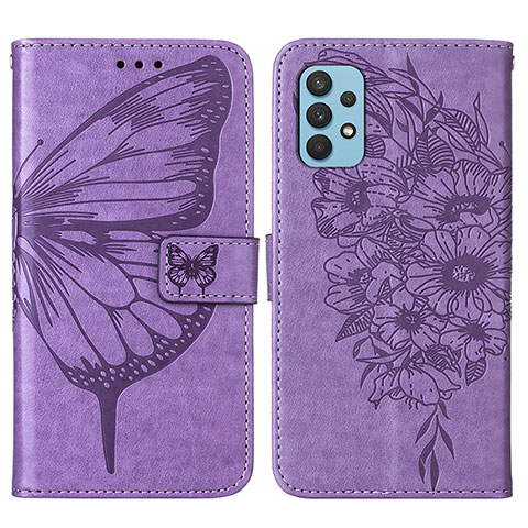 Custodia Portafoglio In Pelle Farfalla Cover con Supporto Y01B per Samsung Galaxy A32 4G Lavanda