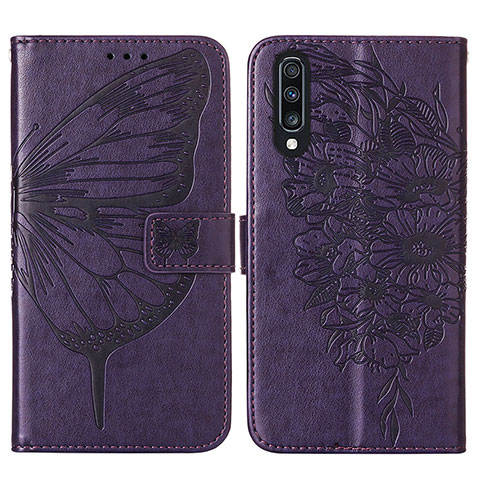 Custodia Portafoglio In Pelle Farfalla Cover con Supporto Y01B per Samsung Galaxy A50 Viola