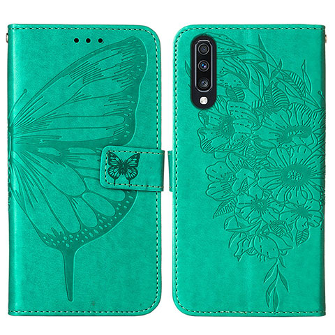 Custodia Portafoglio In Pelle Farfalla Cover con Supporto Y01B per Samsung Galaxy A50S Verde