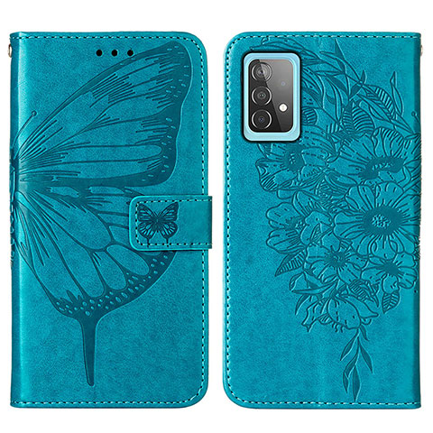 Custodia Portafoglio In Pelle Farfalla Cover con Supporto Y01B per Samsung Galaxy A52 4G Blu