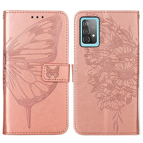 Custodia Portafoglio In Pelle Farfalla Cover con Supporto Y01B per Samsung Galaxy A52 5G Oro Rosa