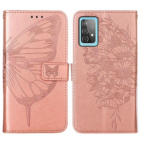 Custodia Portafoglio In Pelle Farfalla Cover con Supporto Y01B per Samsung Galaxy A52s 5G Oro Rosa