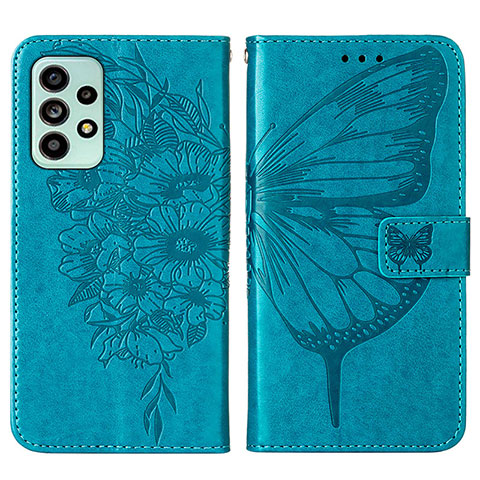 Custodia Portafoglio In Pelle Farfalla Cover con Supporto Y01B per Samsung Galaxy A53 5G Blu