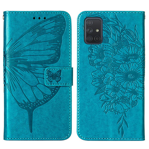 Custodia Portafoglio In Pelle Farfalla Cover con Supporto Y01B per Samsung Galaxy A71 4G A715 Blu