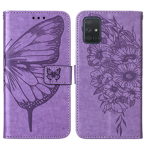 Custodia Portafoglio In Pelle Farfalla Cover con Supporto Y01B per Samsung Galaxy A71 4G A715 Lavanda