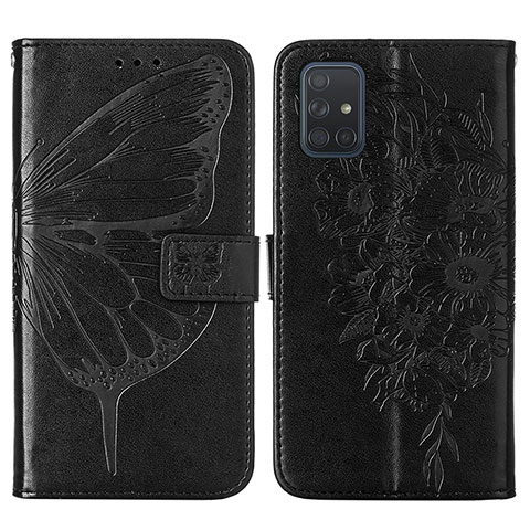 Custodia Portafoglio In Pelle Farfalla Cover con Supporto Y01B per Samsung Galaxy A71 4G A715 Nero