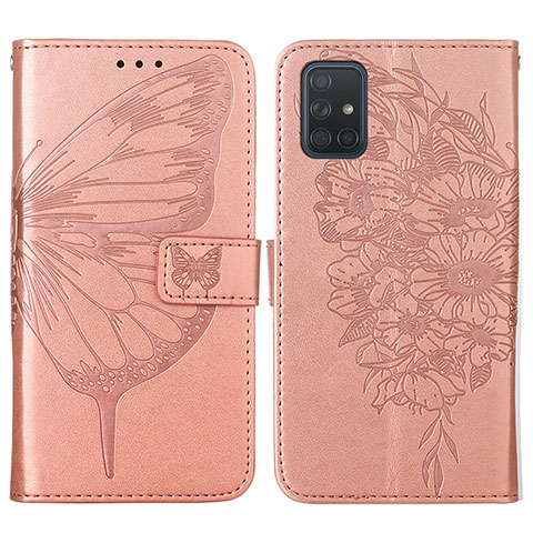 Custodia Portafoglio In Pelle Farfalla Cover con Supporto Y01B per Samsung Galaxy A71 5G Oro Rosa