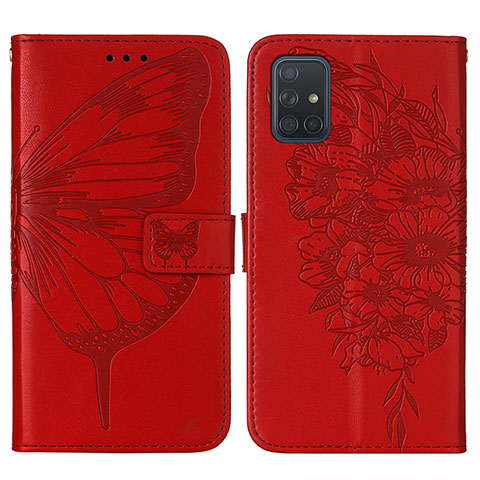 Custodia Portafoglio In Pelle Farfalla Cover con Supporto Y01B per Samsung Galaxy A71 5G Rosso