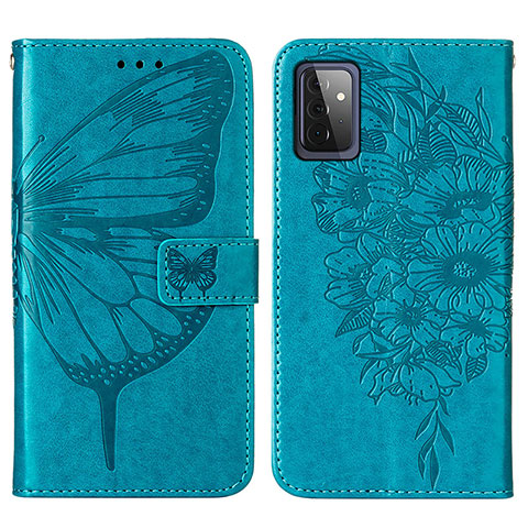 Custodia Portafoglio In Pelle Farfalla Cover con Supporto Y01B per Samsung Galaxy A72 4G Blu