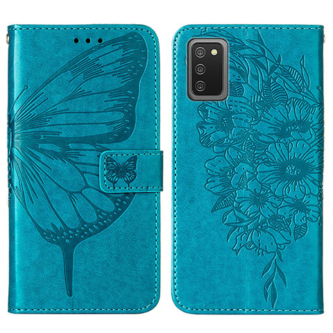 Custodia Portafoglio In Pelle Farfalla Cover con Supporto Y01B per Samsung Galaxy F02S SM-E025F Blu