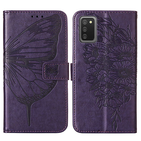 Custodia Portafoglio In Pelle Farfalla Cover con Supporto Y01B per Samsung Galaxy F02S SM-E025F Viola