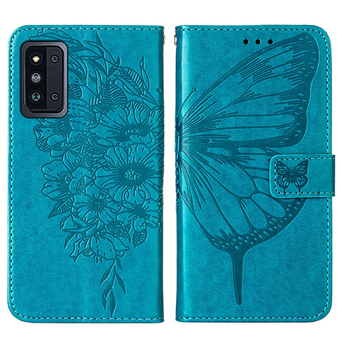 Custodia Portafoglio In Pelle Farfalla Cover con Supporto Y01B per Samsung Galaxy F52 5G Blu