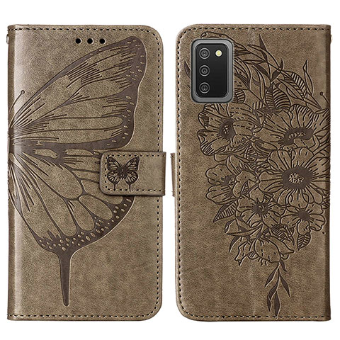 Custodia Portafoglio In Pelle Farfalla Cover con Supporto Y01B per Samsung Galaxy M02s Grigio