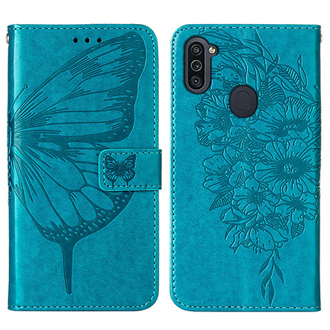 Custodia Portafoglio In Pelle Farfalla Cover con Supporto Y01B per Samsung Galaxy M11 Blu