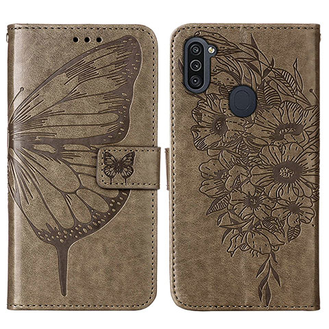 Custodia Portafoglio In Pelle Farfalla Cover con Supporto Y01B per Samsung Galaxy M11 Grigio