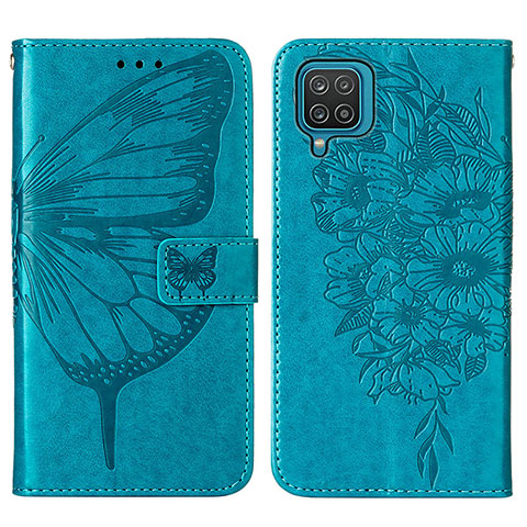 Custodia Portafoglio In Pelle Farfalla Cover con Supporto Y01B per Samsung Galaxy M12 Blu