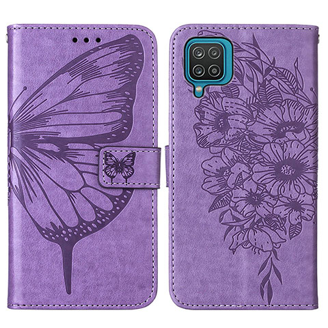 Custodia Portafoglio In Pelle Farfalla Cover con Supporto Y01B per Samsung Galaxy M12 Lavanda