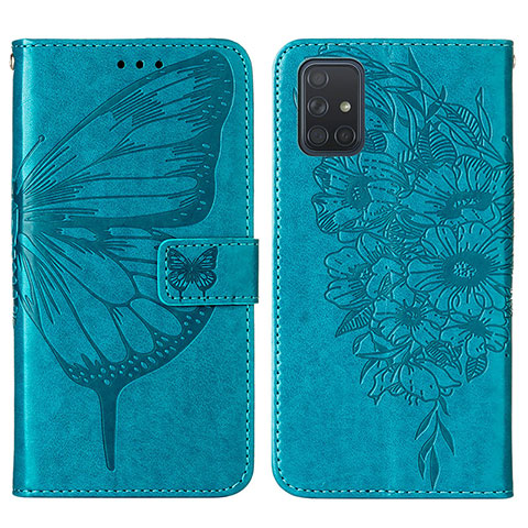 Custodia Portafoglio In Pelle Farfalla Cover con Supporto Y01B per Samsung Galaxy M40S Blu