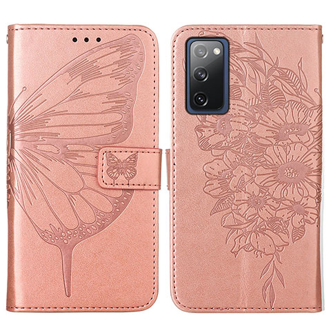 Custodia Portafoglio In Pelle Farfalla Cover con Supporto Y01B per Samsung Galaxy S20 FE 4G Oro Rosa