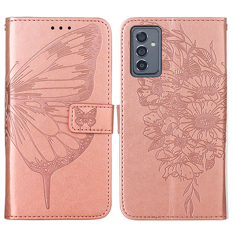 Custodia Portafoglio In Pelle Farfalla Cover con Supporto Y01B per Samsung Galaxy S23 FE 5G Oro Rosa