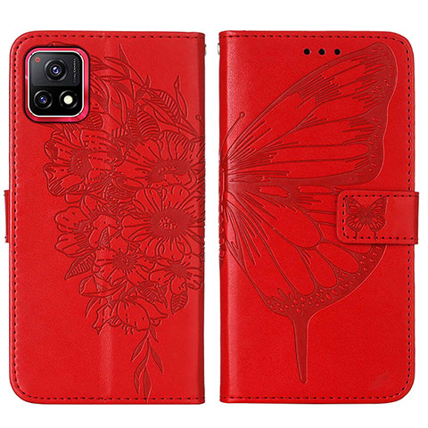 Custodia Portafoglio In Pelle Farfalla Cover con Supporto Y01B per Vivo iQOO U3x 5G Rosso